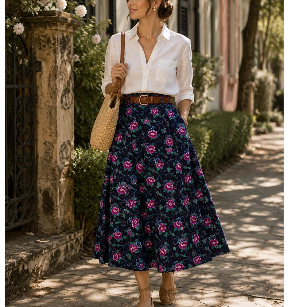 Vintage Pendleton Floral Rope Tassel Print Midi Skirt Country Cottage Size S - Picture 1 of 11